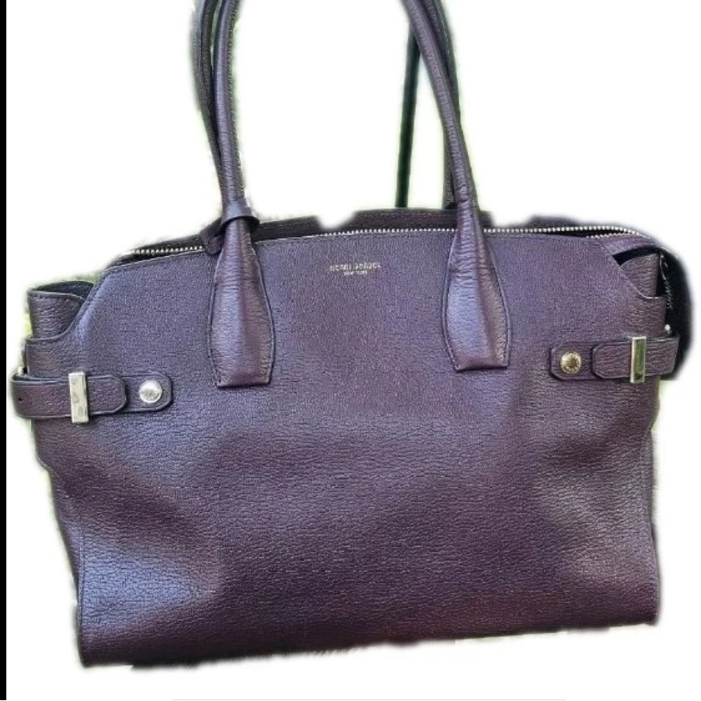 Henri Bendel Carlyle Purple Pebbled Leather Satchel - Picture 7 of 11